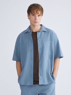 Lc Waikiki Yeni Sezon Rahat Kalıp Kısa Kollu Keten Görünümlü Erkek Gömlek