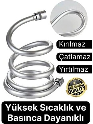 Gümüş Gri Dayanıklı Esnek Kırılmaz Çatlamaz Patlamaz Sızdırmaz Pvc Banyo Duş Musluk Hortumu 150CM
