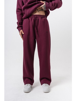 Erkek Respire Yazı Detaylı Basic Baggy Eşofman Altı Vişne