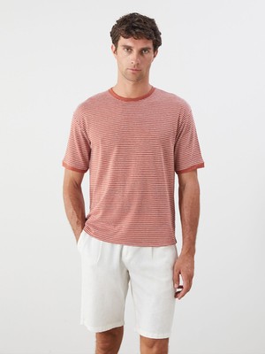 Lc Waikiki Yeni Sezon Bisiklet Yaka Çizgili Penye Erkek Tişört