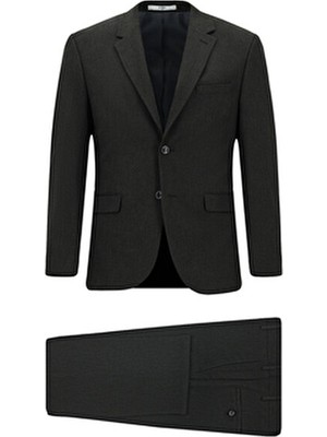 Kiğılı Erkek Takım Elbise Koyu Antrasit Renkli Relaxed Fit Kesim Mevsimlik Esnek Polyester