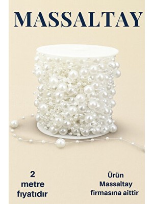 Beyaz Saçaklı Misinalı Inci Süsleme Ipi 2 Metre – Beyaz Boncuklu Dekor Şerit Aksesuarı