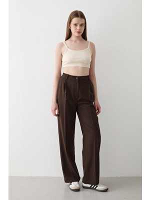 Jaste Kadın Beli Lastikli Bol Paça Palazzo Pantolon ACI KAHVERENGİ