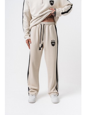 Erkek Şerit Detaylı Modal Baggy Eşofman Altı Ekru