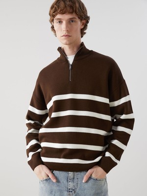 Lc Waikiki Yeni Sezon Dik Yaka Uzun Kollu Çizgili Erkek Triko Kazak