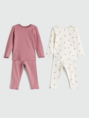 Lc Waikiki Yeni Sezon Bisiklet Yaka Baskılı Kız Bebek Pijama Takım 2'li