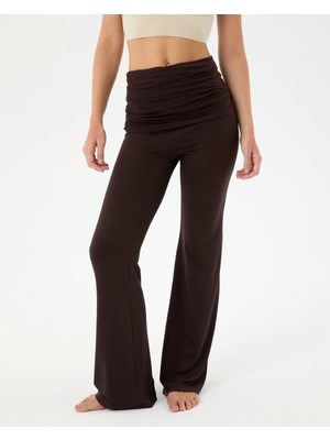 Ayma Active Kahverengi EcoVero™Viskoz Katlanır Bel Lounge Ev Pantolonu