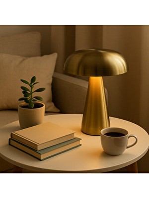 Büyük Şarjlı Gold Mantar Masa Lambası – Modern Dekoratif LED Abajur