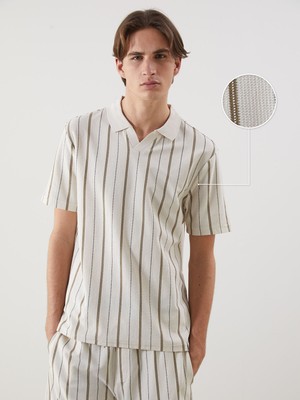 Lc Waikiki Yeni Sezon Polo Yaka Çizgili Erkek Dokulu Tişört