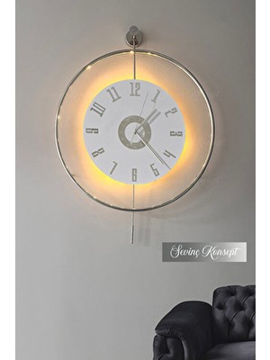 Led'li Gümüş Izmir Kristal 24 Tiktok (Büyük Boy 50 x 75 Cm), Modern Dekoratif Metal Duvar Saati