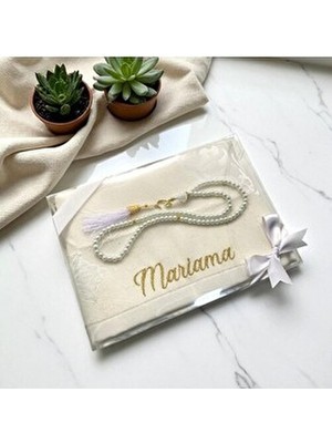 Kişiye Özel Isimli Nakışlı Seccade Tesbih Seti, Hediyelik Çeyizlik Hac Umre Seccade Seti