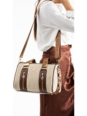 Miami Polo 1204 Kapitone Kadın Kol Çantası El Çantası Omuz Çanyası Hasır Taba