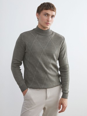 Lc Waikiki Yeni Sezon Yarım Balıkçı Yaka Uzun Kollu Desenli Erkek Triko Kazak