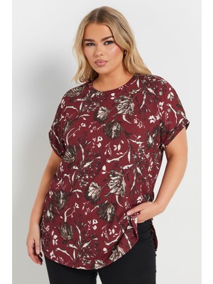 Büyük Beden Kısa Kollu Bisiklet Yaka Baskılı T-Shirt 303841