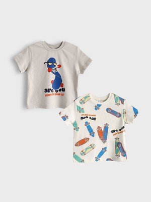 Lc Waikiki Yeni Sezon Bisiklet Yaka Baskılı Erkek Çocuk Tişört 2'li