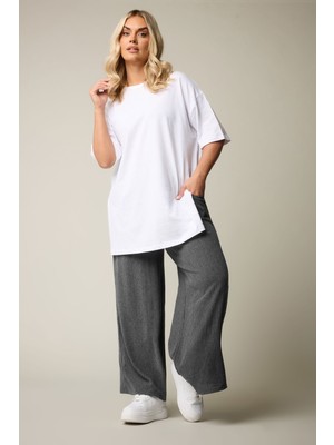 Büyük Beden Beli Lastikli Bol Paça Cepli Pantolon 304012