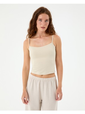 Ayma Active Krem EcoVero™Viskoz Kadın Çift katlı Basic Askılı Atlet