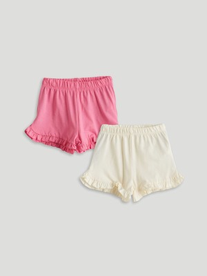 Lc Waikiki Yeni Sezon Beli Lastikli Basic Kız Bebek Şort 2'li