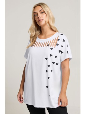Büyük Beden Kısa Kollu Bisiklet Yaka Baskılı T-Shirt 304345