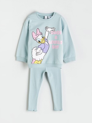 Lc Waikiki Yeni Sezon Bisiklet Yaka Uzun Kollu Daisy Duck Baskılı Kız Bebek Sweatshirt ve Tayt 2'li