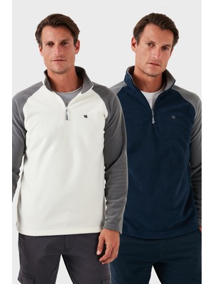 Buratti Slim Fit Yarım Fermuarlı Soğuk Geçirmez Şardonlu 2'li Paket Polar Erkek POLAR 5906055S2