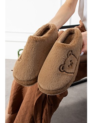 Ayıcık Desenli Nakışlı | Kışlık Unisex Ev Terliği | Kaydırmaz Taban