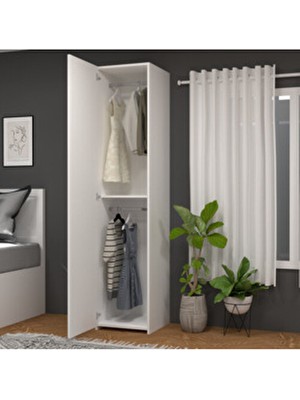 Mobilique Retro-3 Beyaz Suntalam Malzemeden Yapılmış Tek Kapaklı Modern Gardırop 208 cm Yükseklik