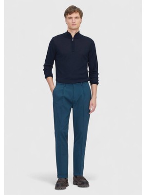 Petrol Düz Dokuma Regular Fit Casual Pamuk Karışımlı Pantolon
