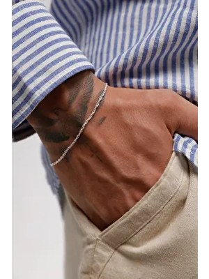 Marnu 925 Ayar Gümüş Erkek Bileklik – Ince ve Hafif Zincir Detaylı Model