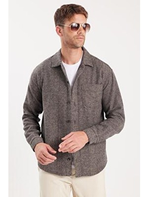 Tudors Erkek Relax Fit Rahat Kesim Oduncu Tek Cepli Armürlü Vizon Apaş Yaka Kışlık Gömlek