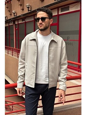 İnpool Erkek Casual Fitil Desenli Gömlek Yaka Ceket Uzun Kol Gri Relaxed Kesim Mevsimlik 618