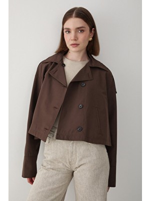 Jaste Kadın Kruvaze Yaka Astarlı Trençkot ACI KAHVE