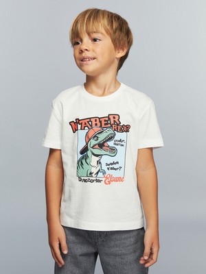 Lc Waikiki Yeni Sezon Bisiklet Yaka Dinozor Baskılı Erkek Çocuk Tişört
