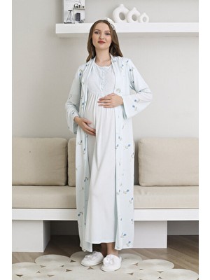 Lohusa Uzun Gecelik ve Sabahlık Hamile Takım 6 Düğmeli Emzirme ve Tesettüre Uygun