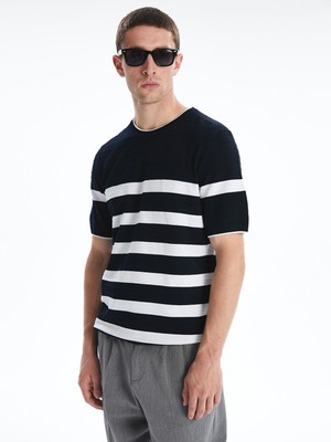 Lc Waikiki Yeni Sezon Bisiklet Yaka Kısa Kollu Çizgili Erkek Triko Kazak