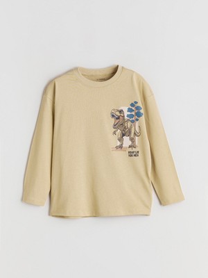 Lc Waikiki Yeni Sezon Bisiklet Yaka Dinozor Baskılı Erkek Çocuk Tişört