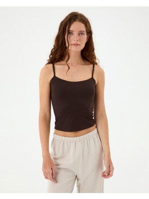 Ayma Active Kahverengi EcoVero™Viskoz Kadın Çift katlı Basic Askılı Atlet