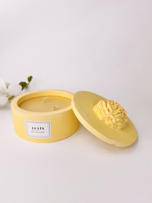Amber Kokulu Mum, Kapaklı Dekoratif Tabak Mum, Çift Fitil