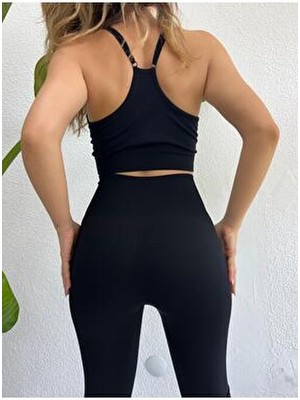 Bikini Mayokini Dünyası Luxury Leggy Gym Set Siyah Renkli Dokuma Kumaşlı Kadın