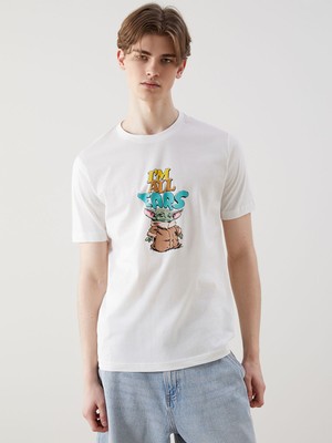 Lc Waikiki Yeni Sezon Bisiklet Yaka Baby Yoda Baskılı Penye Erkek Tişört