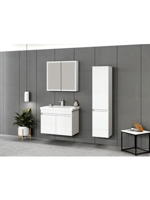 Pierre Cardin Biani Dikili 65CM Beyaz Banyo Dolabı (Ayna,lavabo,alt Dolap)