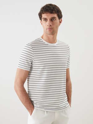 Lc Waikiki Yeni Sezon Bisiklet Yaka Kısa Kollu Çizgili Erkek Tişört