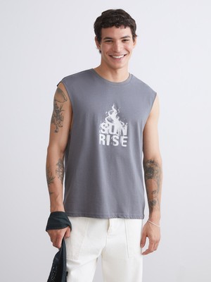 Lc Waikiki Yeni Sezon Bisiklet Yaka Baskılı Penye Erkek Kolsuz Tişört