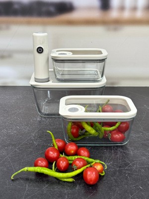 Newness Şarjlı Vakumlu Cam Saklama Kabı Seti 4 Parça 2800-1450-910 ml