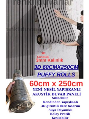 Renkli Duvarlar Sxp 3D Yapışkanlı Gri Akustik Lambiri Desenli Duvar Paneli Kağıdı 60 cm x 250 cm Pratik Kullanım