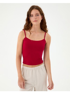 Ayma Active Vişne Kırmızı EcoVero™Viskoz Kadın Çift katlı Basic Askılı Atlet