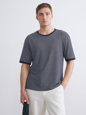 Lc Waikiki Yeni Sezon Bisiklet Yaka Çizgili Penye Erkek Tişört
