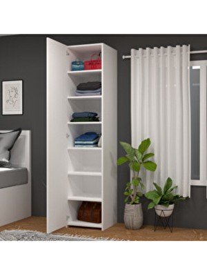 Retro-1 Çok Amaçlı 7 Raflı Tek Kapaklı Gardırop Beyaz
