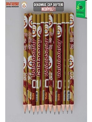 Dekomus Lisanslı Galatasaray 12 Adet Altın Renkli Kurşun Kalem Seti Cep Defteri