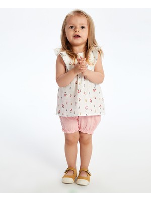 Lc Waikiki Yeni Sezon Bisiklet Yaka Çiçekli Kız Bebek Bluz ve Şort 2'li